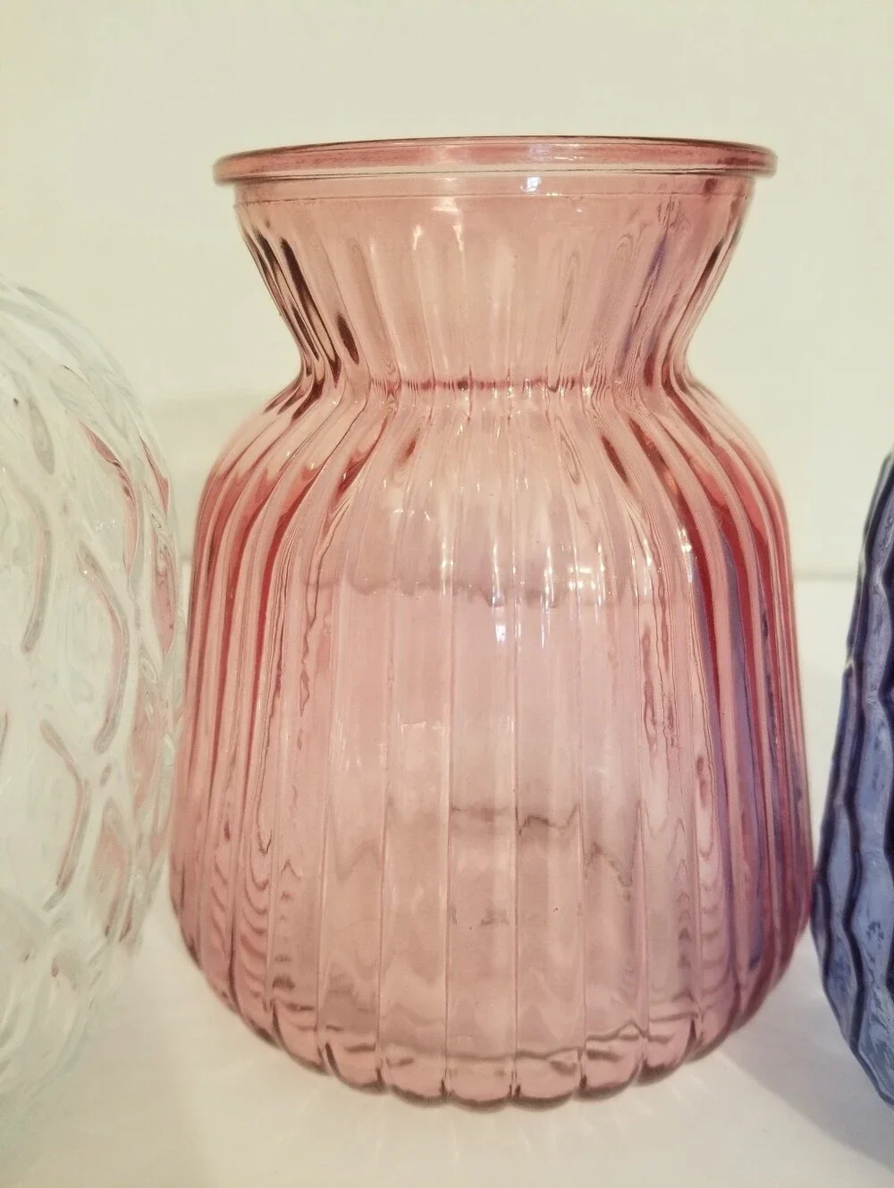 Patriotic American Textured Glass Flower Vases muted Clear Red White Flag Colors